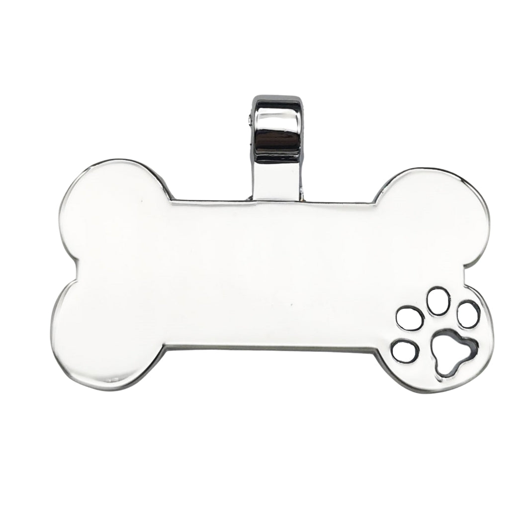 Bone with Cut Out Paw Pegasus Pet Tag - Silver